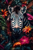 Zebra surrounded by flowers