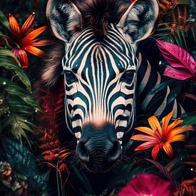 Zebra surrounded by flowers by Digitale Schilderijen