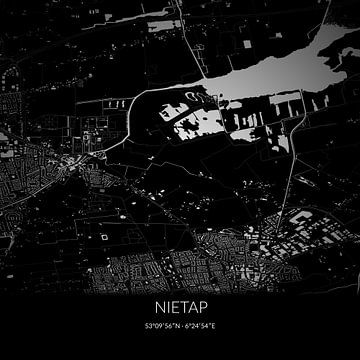 Zwart-witte landkaart van Nietap, Drenthe. van Rezona