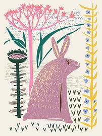 Block print lilac bunny by Annick