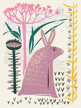 Block print lilac bunny by Annick