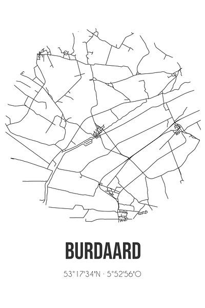 Burdaard (Fryslan) | Karte | Schwarz und weiß von Ortsdrucke
