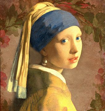 Girl with a Pearl Earring in the Rose Garden by Digital Art Studio