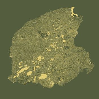 Waterkaart van Friesland in Groen en Goud