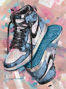 Nike air jordan 1 retro high university blue schilderij. van Jos Hoppenbrouwers