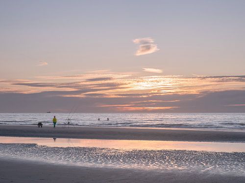 Sunset at the sea in summer in Ostend