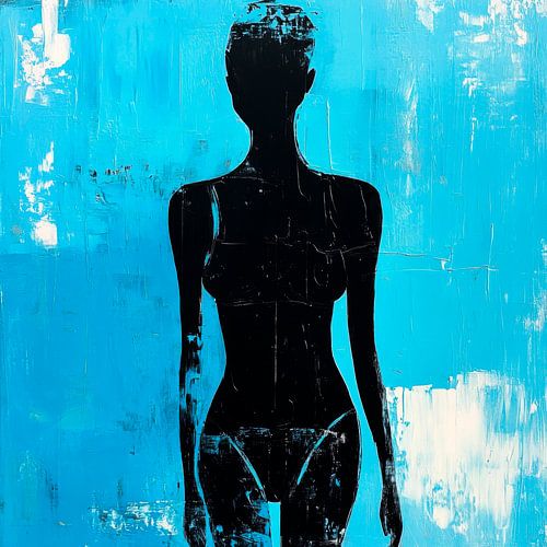 Silhouet in blauwe ruimte