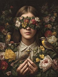Floral blindfold | Woman with Birds by Flower Studio