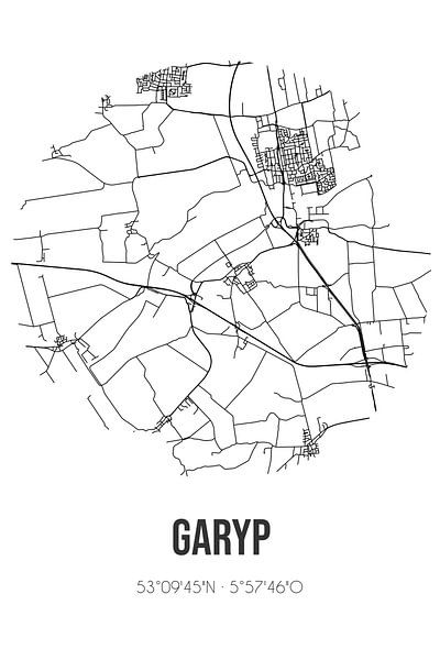 Garyp (Fryslan) | Landkaart | Zwart-wit van Stad & Wand
