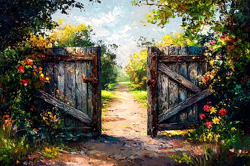 Porte de jardin en bois fleurie