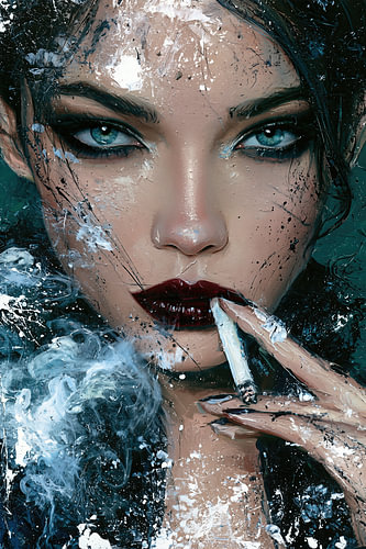 Midnight Noir – Decadent Portrait of a Woman in Oil, Plaster and Smoke Texture