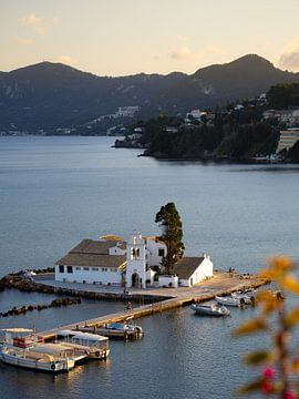 Sunset over the Vlacherna Monastery on the island of Corfu | Travel Photography Greece by Teun Janssen