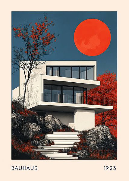 Bauhaus Moon Architecture Red Blue Moon by Niklas Maximilian