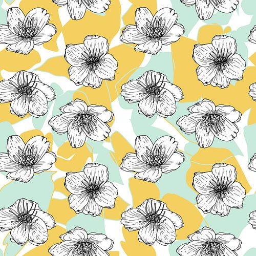 Bloemen in retro stijl. Moderne abstracte botanische kunst. Pastelkleuren geel en mintgroen