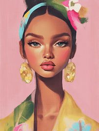 Modern portret met een roze achtergrond van Carla Van Iersel