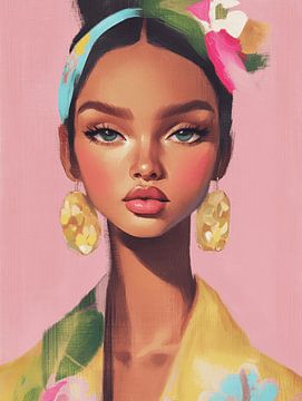 Modern portret met een roze achtergrond van Carla Van Iersel