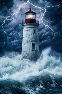 Vuurtoren in storm - Dramatisch en krachtig van Poster Art Shop