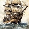 Zeilschip Aquarel van Jacky
