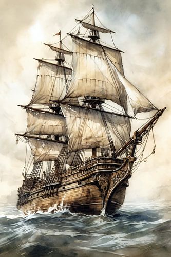 Segelschiff Aquarell von Jacky