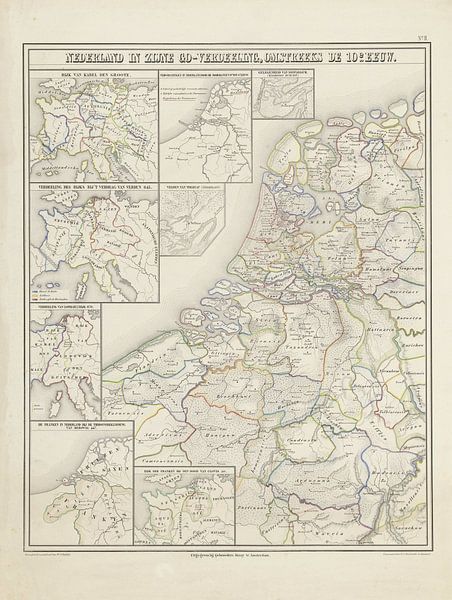 Map of the Netherlands around the tenth century, 1855 - 1857 by Atelier Liesjes