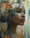 Modern portrait "Flower girl", in orange and gold by Carla Van Iersel thumbnail