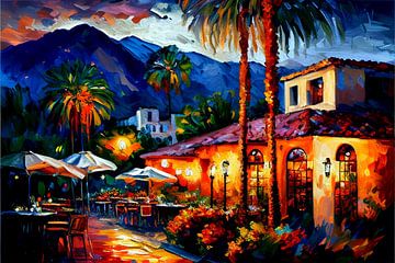 Mexicaans restaurant in Palm Springs, stijl Leonid Afremov van Jan Bechtum