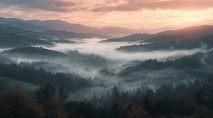 Herbstnebel in Morgendämmerung