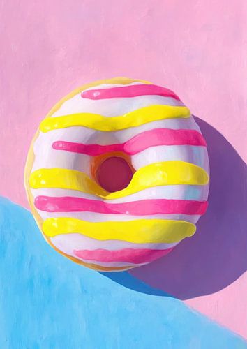 Gestreepte donut in roze en geel