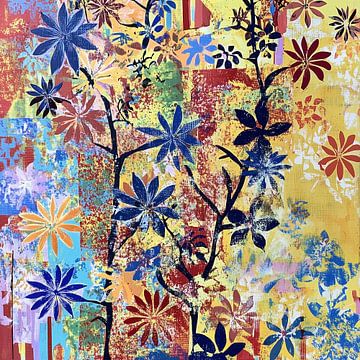 Kleurrijke en levendige bloemenweelde op abstracte achtergrond van Color Square