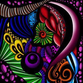 Abstracte kleurrijke cendoedel op zwarte achtergrond van Patricia Piotrak