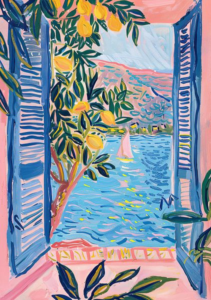 Henri Matisse Style Poster, Mediterranean Sea, Open Window, Pastel by Niklas Maximilian