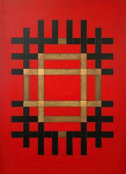 Office art | Carré rouge Cadre doré