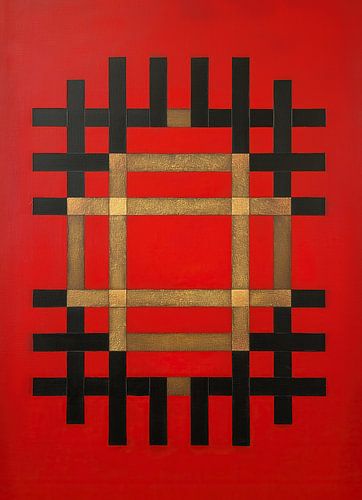 Bürokunst | Rotes Quadrat Goldrahmen