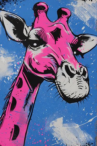 Girafe moderne colorée sur fond bleu