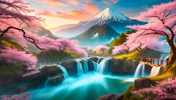 Asia with mountains and waterfall by Mustafa Kurnaz