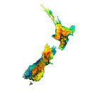 Schilderij van Nieuw Zeeland | Landkaart in kleurrijke aquarel in Geel en groen van WereldkaartenShop thumbnail