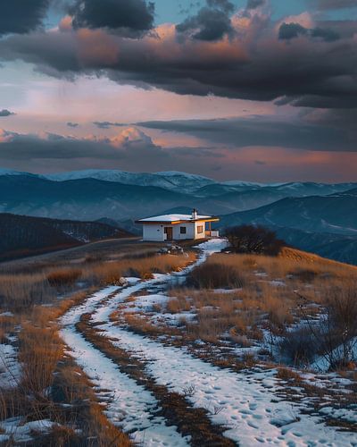 Pad naar de hut in het avondlicht