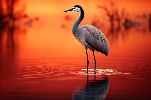 Kraanvogel bij zonsondergang