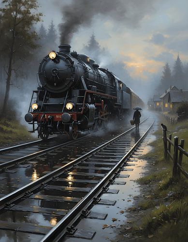 Wielen op de natte rails