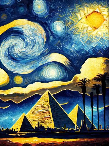 Sterrennacht bij de piramiden Stijl Vincent van Gogh