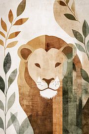 Lion with leaves in earth tones by Imperial Art House