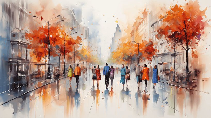 Peinture abstraite acrylique-achat figures art, résumé moderne, skyline et villes en automne par Animaflora PicsStock