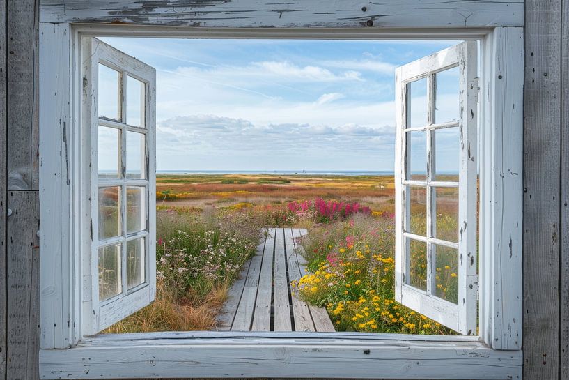 Fenster zur Blumenwiese von Poster Art Shop