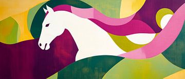 Abstract paardenprofiel in een kleurenzee van Poster Art Shop