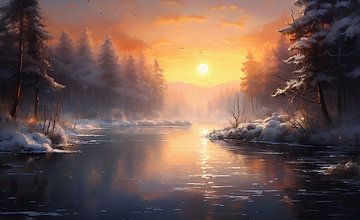 Winterlandschap bij zonsopgang van fernlichtsicht