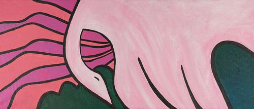 zwaan boven bloemenvelden