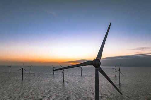 Wind turbines in an offshore wind park during sunset by Sjoerd van der Wal Photography