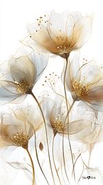 blanc et or - fleurs et plumes sur Gelissen Artworks