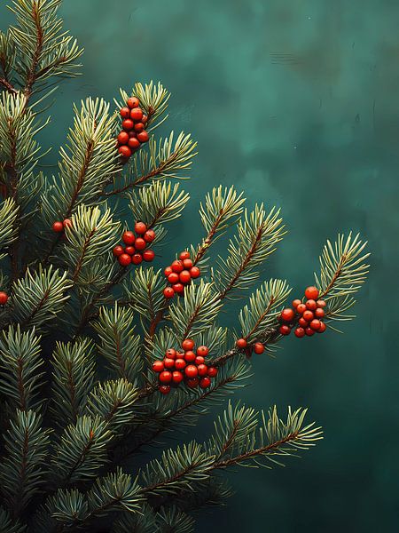 Pine tree red berries by haroulita