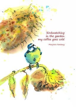 Vogelbeobachtung im Garten Haiku Englisch